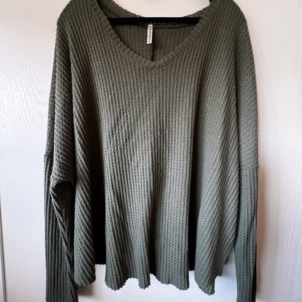 Waffle-Knit Long-Sleeve Top